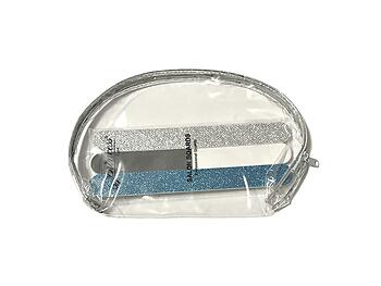 Silver Trim Large Zipper Cosmetic Bag & 3 Pack Blue/Silver Glitter Nail File Set