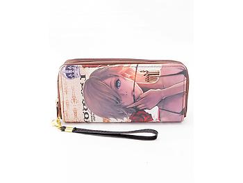 London Background Woman Illustrated Two Zipper Wallet with Wristlet Strap