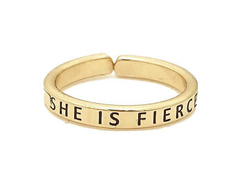 Goldtone SHE IS FIERCE Engraved Inspirational Message Adjustable Ring