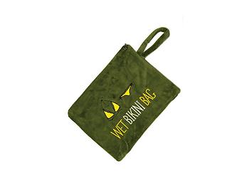 Green Fabric Wet Swim Suit Pool/Beach Bag with Wrist Strap