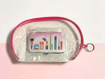 Pink Trim Cosmetic Bag & Beauty Tools Padded Manicure Kit 2 Piece Set