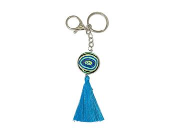 Colorful Evil Eye Metal Keychain with Blue Tassel