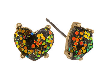 Green Mix Glitter Rhinestone Heart Post Pin Earrings