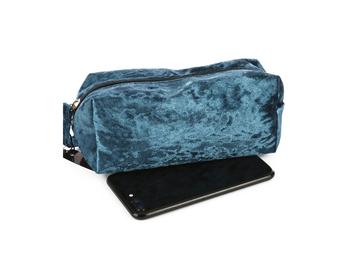 Blue Velvety Feel Makeup Carry All Pouch Bag Accessory