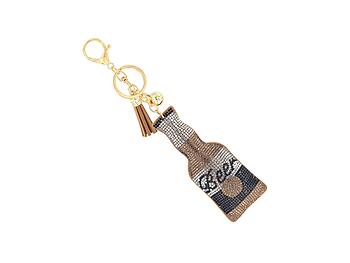 Beer Bottle Tassel Bling Faux Suede Stuffed Pillow Key Chain Handbag Charm