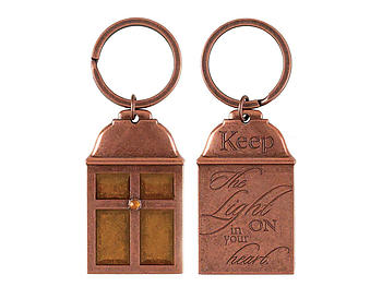 Keep the Light On In Your Heart Copper Lantern Amber Keychain