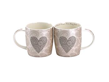 Love Never Fails Paisley Heart 13 Ounce Bone China Coffee Mug