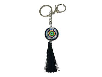 Colorful Evil Eye Metal Keychain with Black Tassel