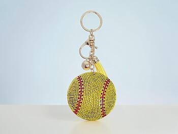 Softball Tassel Bling Faux Suede Stuffed Pillow Key Chain Handbag Charm