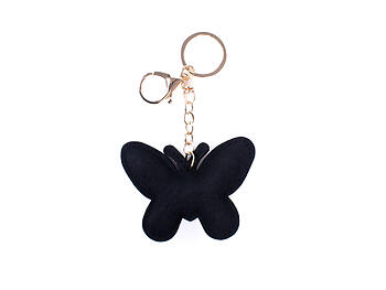 Black Butterfly Bling Faux Suede Stuffed Pillow Key Chain Handbag Charm