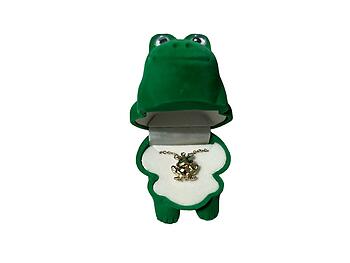 Frog Critter Pendant Necklace in Green Velour Hinged Gift Box