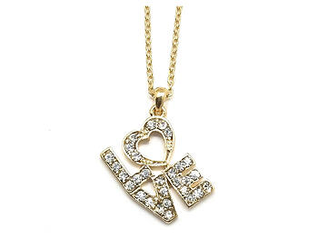 Goldtone Modern Metallic Crystal Accent LOVE Heart Theme Necklace