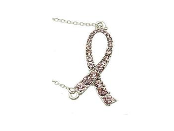 Pink Ribbon Crystal Stone Necklace