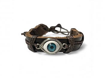 Black Leather Band Evil Eye Good Luck and Protection Bracelet