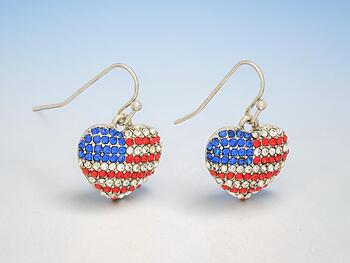 Silvertone Heart Shaped Flag Fishhook Earrings