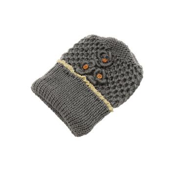 Grey Crochet Toboggan Hat with Lace Trim