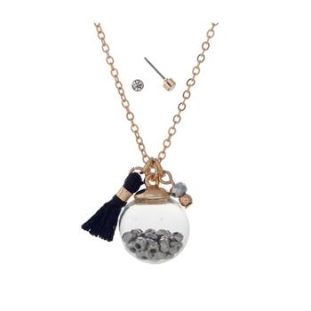 Goldtone Dainty Globe Necklace With Mini Tassel