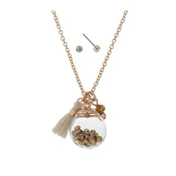 Goldtone Dainty Globe Necklace With Mini Tassel