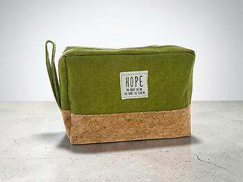 Green Hope ~ The More We Do Cork & Canvas Zipper Travel Makeup Pouch Bag
