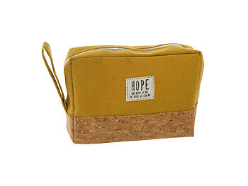 Mustard Hope ~ The More We Do Cork & Canvas Zipper Travel Makeup Pouch Bag
