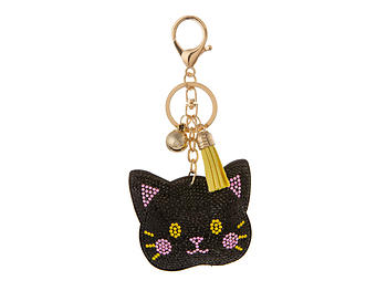 Colorful Black Kitten Tassel Bling Faux Suede Stuffed Pillow Key Chain Handbag Charm