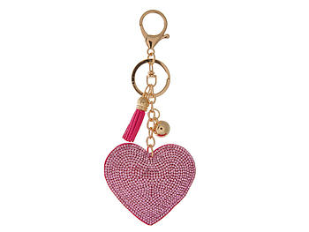 Pink Heart Tassel Bling Faux Suede Stuffed Pillow Key Chain Handbag Charm