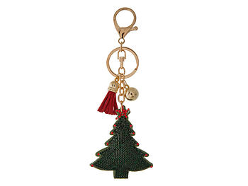 Christmas Tree Tassel Bling Faux Suede Stuffed Pillow Key Chain Handbag Charm