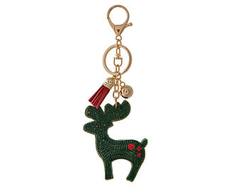 Green Reindeer Tassel Bling Faux Suede Stuffed Pillow Key Chain Handbag Charm