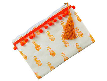 Canvas Print Carry All Pouch Bag Accessory w/ Tassel