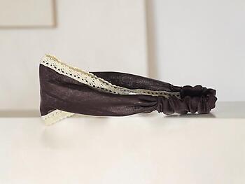 Brown Stretch Headband Hair Accessory with Ivory Crochet Rim