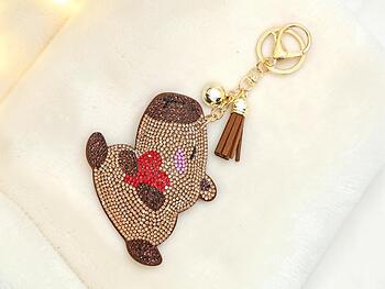 Capybara Tassel Bling Faux Suede Stuffed Pillow Key Chain Handbag Charm