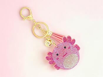 Pink Creature Tassel Bling Faux Suede Stuffed Pillow Key Chain Handbag Charm