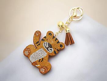 Tiger Tassel Bling Faux Suede Stuffed Pillow Key Chain Handbag Charm