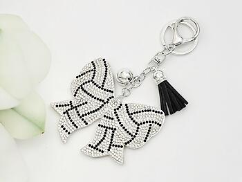 Volleyball Sports Ball Bow Tassel Bling Faux Suede Stuffed Pillow Key Chain