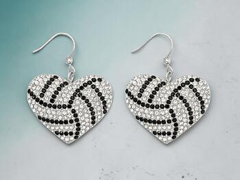 Volleyball Heart Rhinestone Bling Faux Suede Stuffed Pillow Drop Earrings