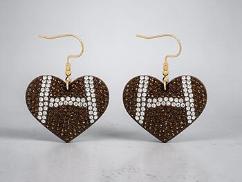 Football Heart Rhinestone Bling Faux Suede Stuffed Pillow Drop Earrings