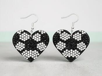 Soccer Heart Rhinestone Bling Faux Suede Stuffed Pillow Drop Earrings