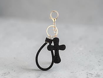 Black Metal Crystal Stone Cross Shaped Pendant Key Chain Handbag Charm
