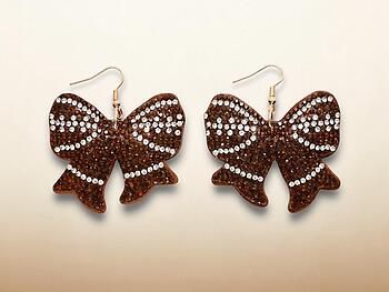 Football Bow Rhinestone Bling Faux Suede Stuffed Pillow Drop Earrings