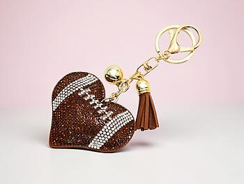 Football Heart Tassel Bling Faux Suede Stuffed Pillow Key Chain Handbag Charm