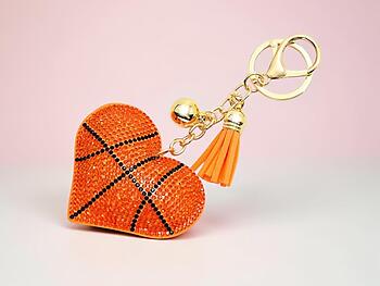 Basketball Heart Tassel Bling Faux Suede Stuffed Pillow Key Chain Handbag Charm