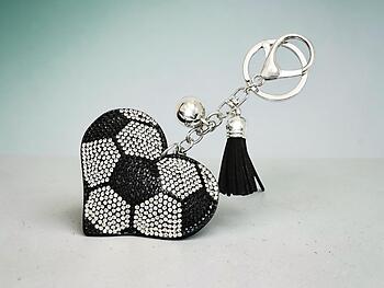 Soccer Heart Tassel Bling Faux Suede Stuffed Pillow Key Chain Handbag Charm