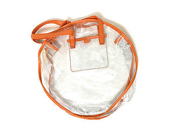 Round Orange Faux Leather Trim Clear Tote Bag
