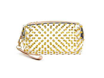 Gold Clear Travel Pouch Wristlet Featuring Glitter Polka Dots