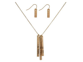 Goldtone Be Happy, Be Bright, Be You Dainty Inspirational Bar Pendant Necklace & Earring Set