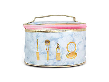 Blue Marble Look Faux Leather Cosmetic Travel Bag