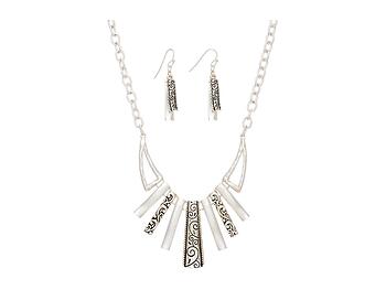 Silvertone Filigree Design Metal Bars Necklace Set