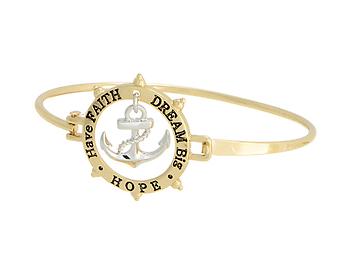 Dangling Anchor Have Faith Dream Big Hope Goldtone Bangle Bracelet