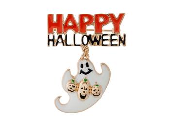 Goldtone White Ghost Happy Halloween Pin & Brooch