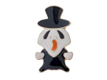 Goldtone Black & White Ghost Halloween Pin & Brooch